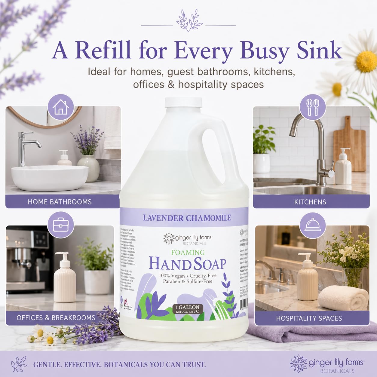Ginger Lily Farms Botanicals All-Purpose Foaming Hand Soap Refill, 100% Vegan & Cruelty-Free, Lavender Chamomile Scent, 1 Gallon (128 Fl Oz)