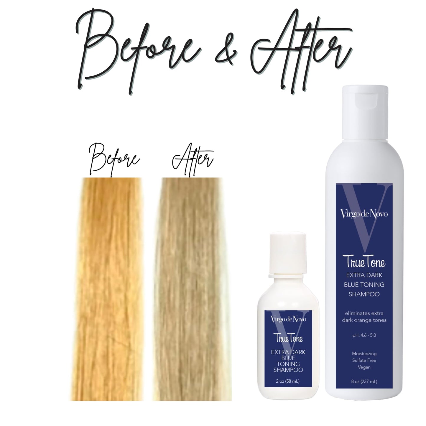 Virgo De Novo Extra Dark Blue Toning Shampoo - Maximum Tone Correction - 8 oz