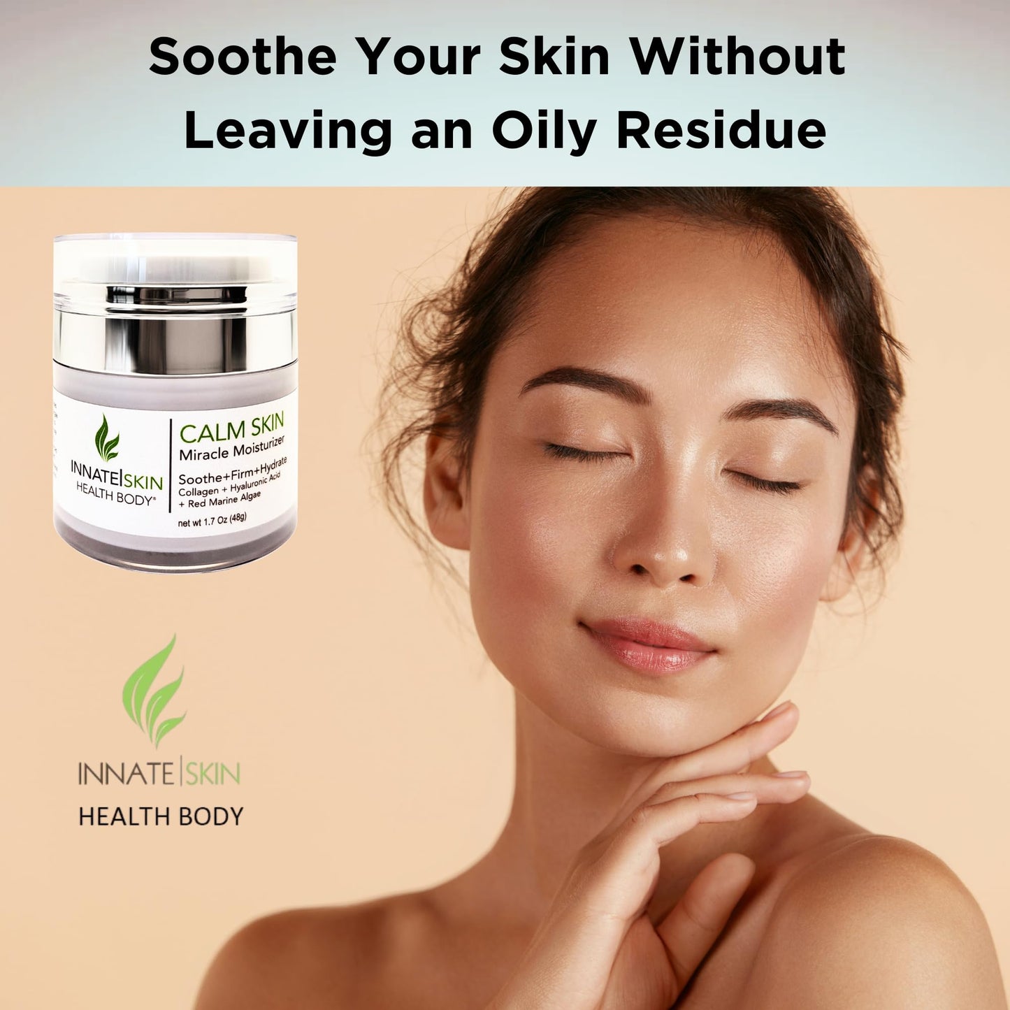 Innate Skin Calm Skin Face Moisturizer with Hyaluronic Acid, Collagen & Red Marine Algae 1.7oz Air Pump
