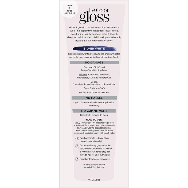 L’Oreal Paris Le Color Gloss One Step Toning Gloss, In-Shower Hair Toner with Deep Conditioning Treatment Formula for Gray Hair, Silver White, 1 Kit