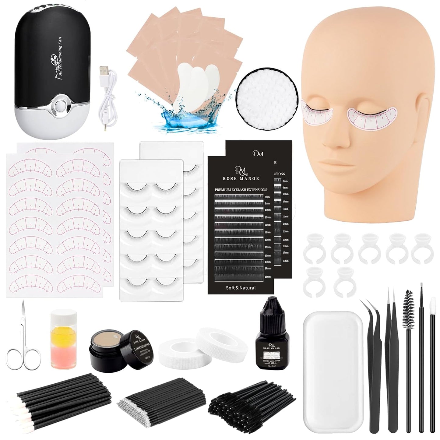 Eyelash Extension Kit for Beginners - Complete Lash Training Supplies with Mannequin Head & Glue | Perfect for Practice