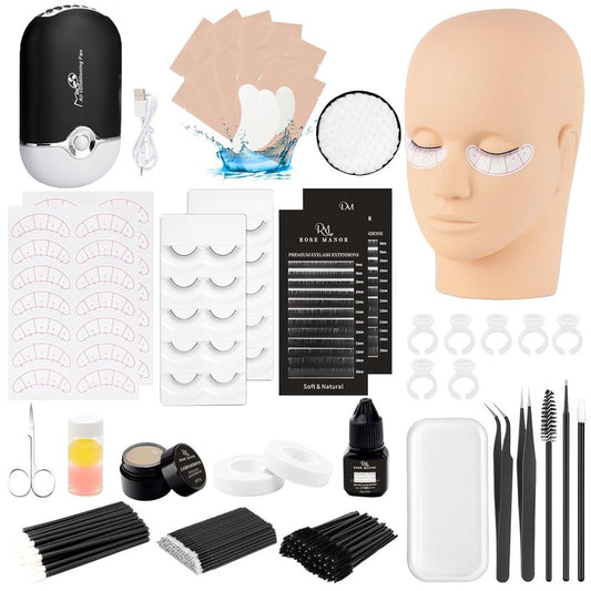 Eyelash Extension Kit for Beginners - Complete Lash Training Supplies with Mannequin Head & Glue | Perfect for Practice