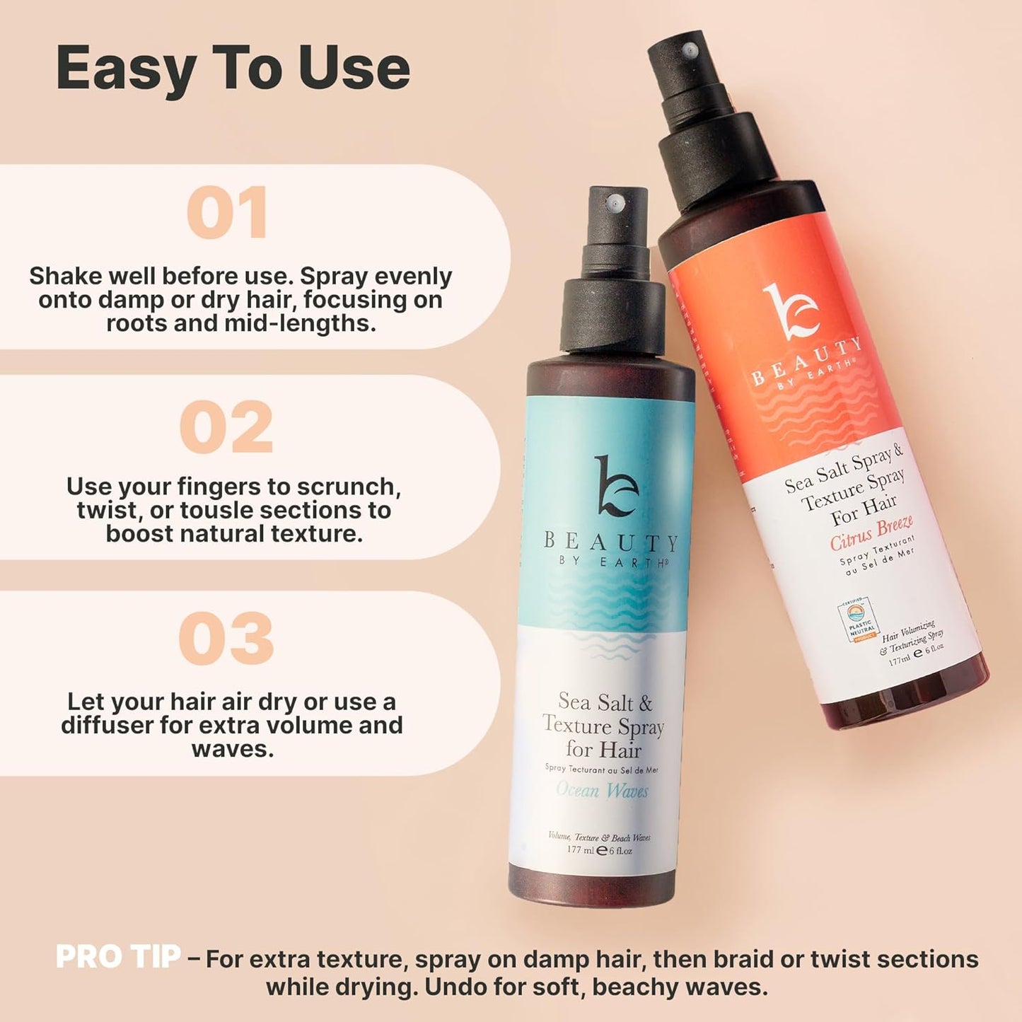 Sea Salt Spray for Beach Waves - Aloe-Infused Texture & Volume Spray for All Hair Types | 6oz, Ocean Waves Scent