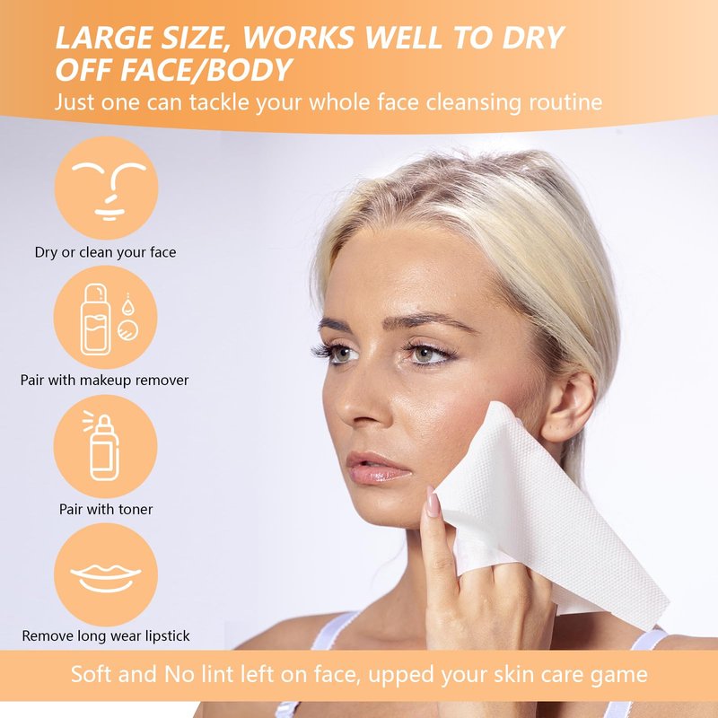 Disposable Face Towel with Bamboo Drawer Storage Box - Face Towelettes Disposable XL, Facial Towels Disposable, Makeup Organizer for Clean Towels, Makeup Remover Dry Wipes Washcloths 50 Ct
