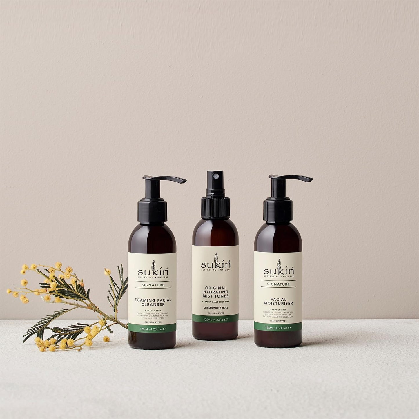 Sukin Signature Skin Care Gift Set – Foaming Facial Cleanser, Hydrating Rose Water Toner Mist + Facial Moisturizer, Self-Care Gifts, 4.23 Oz Ea