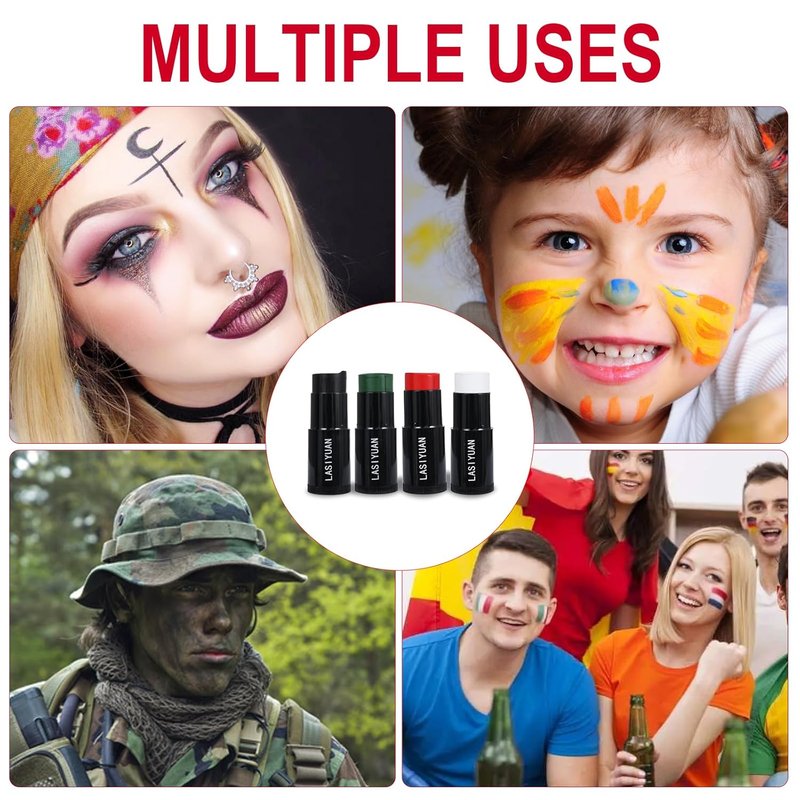 Face Body Paint Stick - Water Resistant Sports Makeup for Athletes | Black Halloween Costume Kit for Zombie, Clown, Vampire