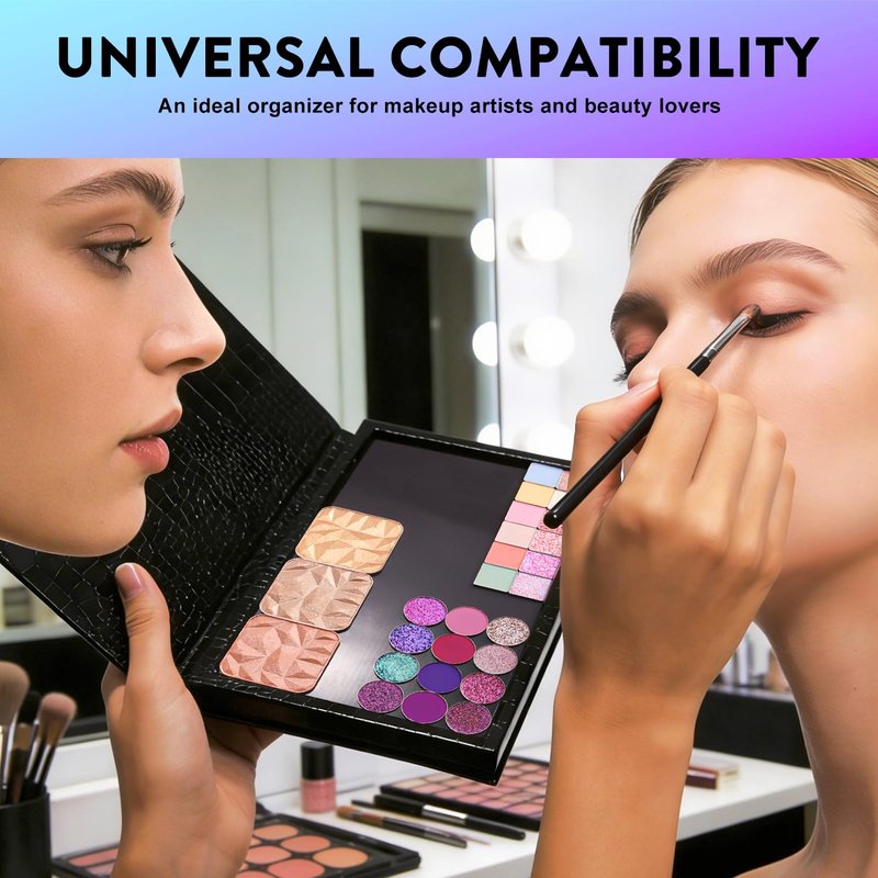 Large Empty Magnetic Makeup Palette with Foldable Stand (Holds 60 Standard Pans) – Professional PU Leather DIY Eyeshadow Organizer Case for Depotting & Travel (Black)