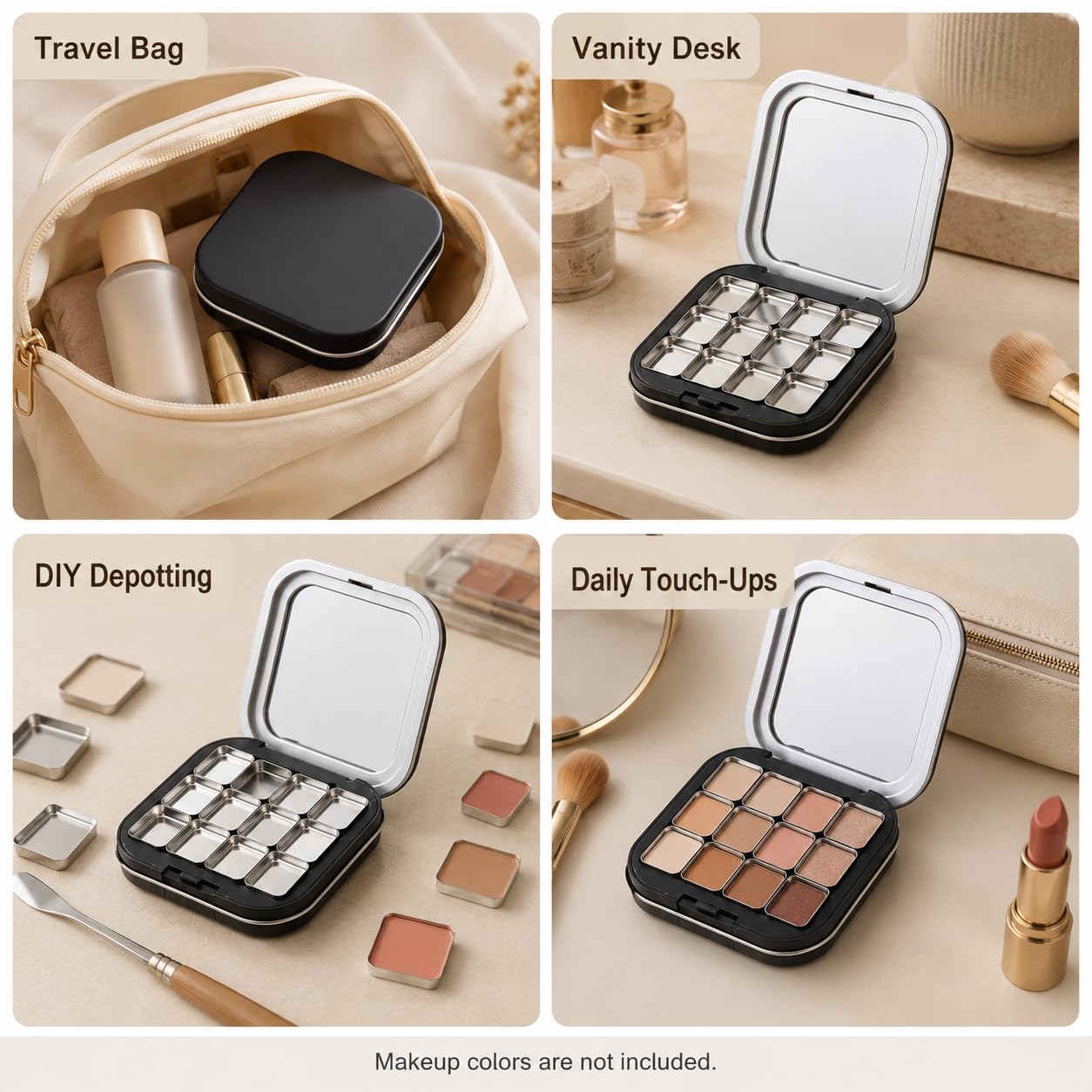 FRCOLOR 2 Pack Magnetic Makeup Palette Empty, Small Empty Eyeshadow Palette with 12 Grids, Mini Travel Makeup Organizer, Refillable Cosmetic Pan Case for DIY Depotting Blush Lipstick Contour Powder