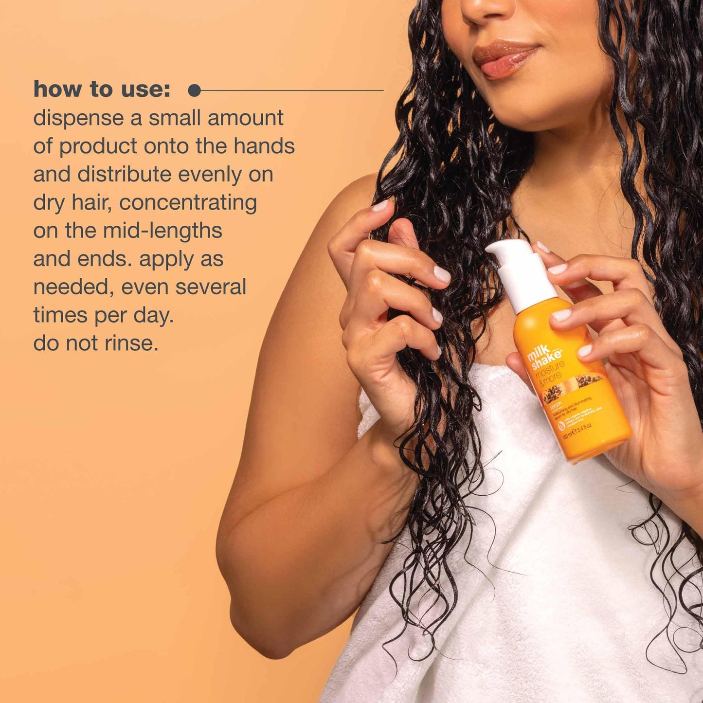 milk_shake moisture & more serum | hydrating leave-in treatment for dry hair | with milk proteins, fruit extracts & hyaluronic acid to smooth and add shine | 3.4 fl oz