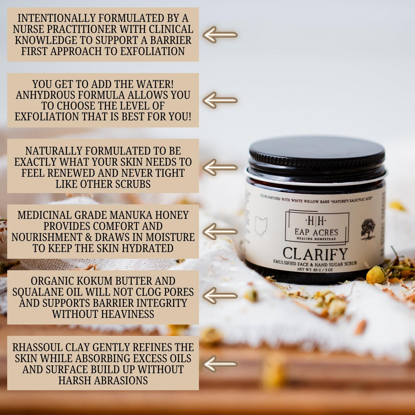 Emulsified Face Sugar Scrub - Organic Chamomile & White Willow Bark | Gentle Exfoliant for Dry, Sensitive, Acne-Prone Skin