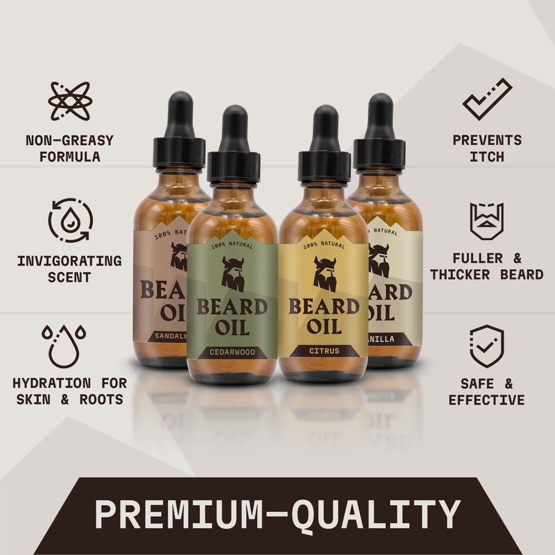 Striking Viking Beard Oil for Men - 2.64 Fl Oz, Pack of 4 - Barber-Style Softening Infusion - Encourages Fuller Beard Growth - Featuring Sandalwood, Vanilla, Cedarwood, Citrus Oil