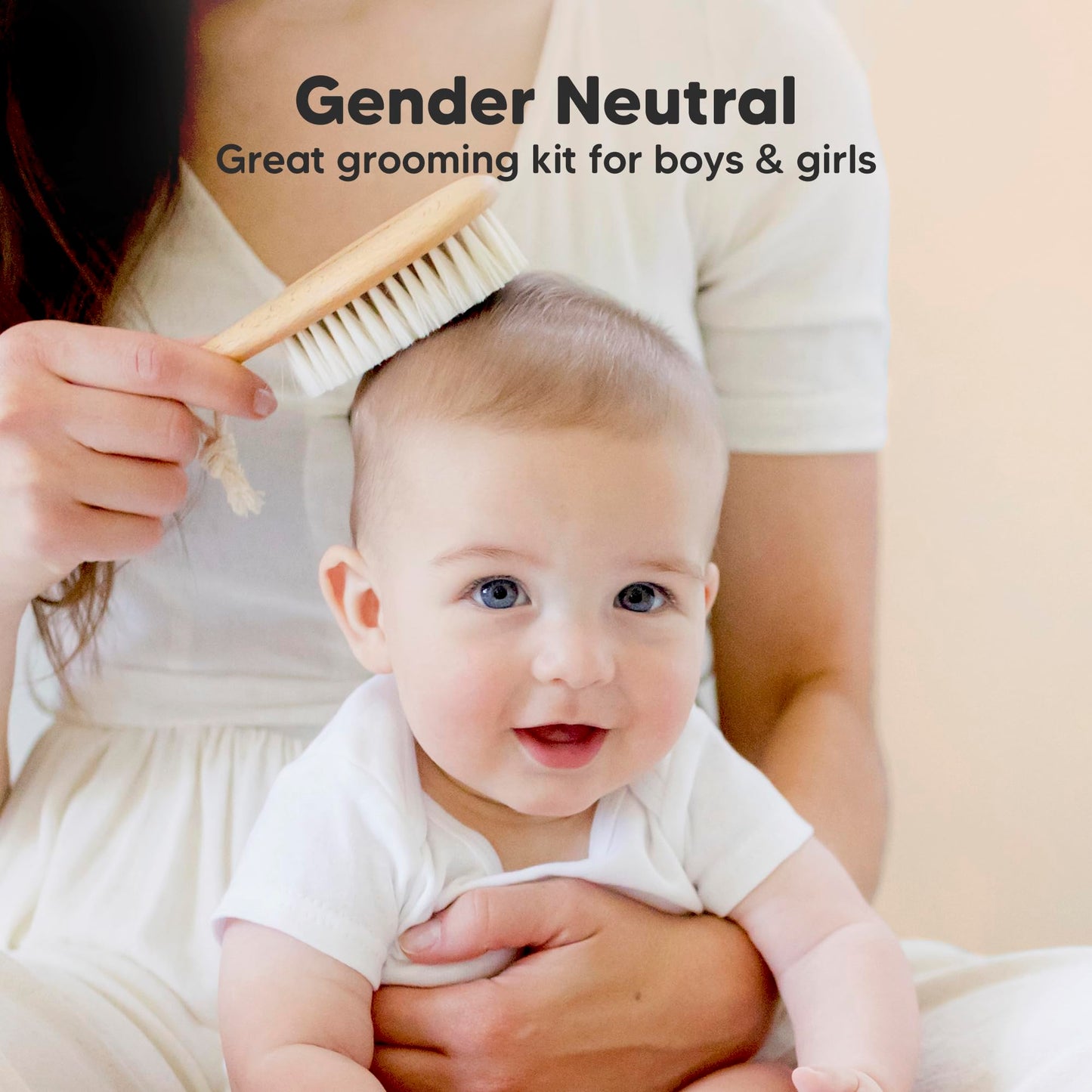 Wooden Baby Hair Brush Set for Newborns, Toddlers - Soft Goat Bristle Baby Brush and Comb Set Newborn Grooming Kit for Cradle Cap Care, Durable & Gentle, Boy, Girl Infant Essentials (Regular, Walnut)