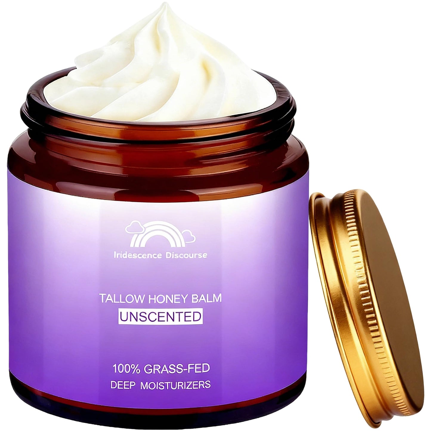 Iridescence Discourse Beef Tallow for Skin, Grass-Fed Tallow and Honey Balm, Nourishing Tallow Face Moisturizer – Natural Beef Tallow for Dry, Sensitive, or Irritated Skin–Unscented–4oz