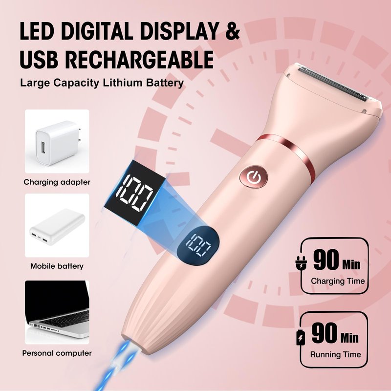 Zesuti Bikini Trimmer for Women- 3 in 1 Painless Electric Razors for Women,Waterproof Pubic Hair Trimmer and Facial Hair Remover,LCD Display Body Shaver for Trip,Rechargeable Women's Grooming Kit