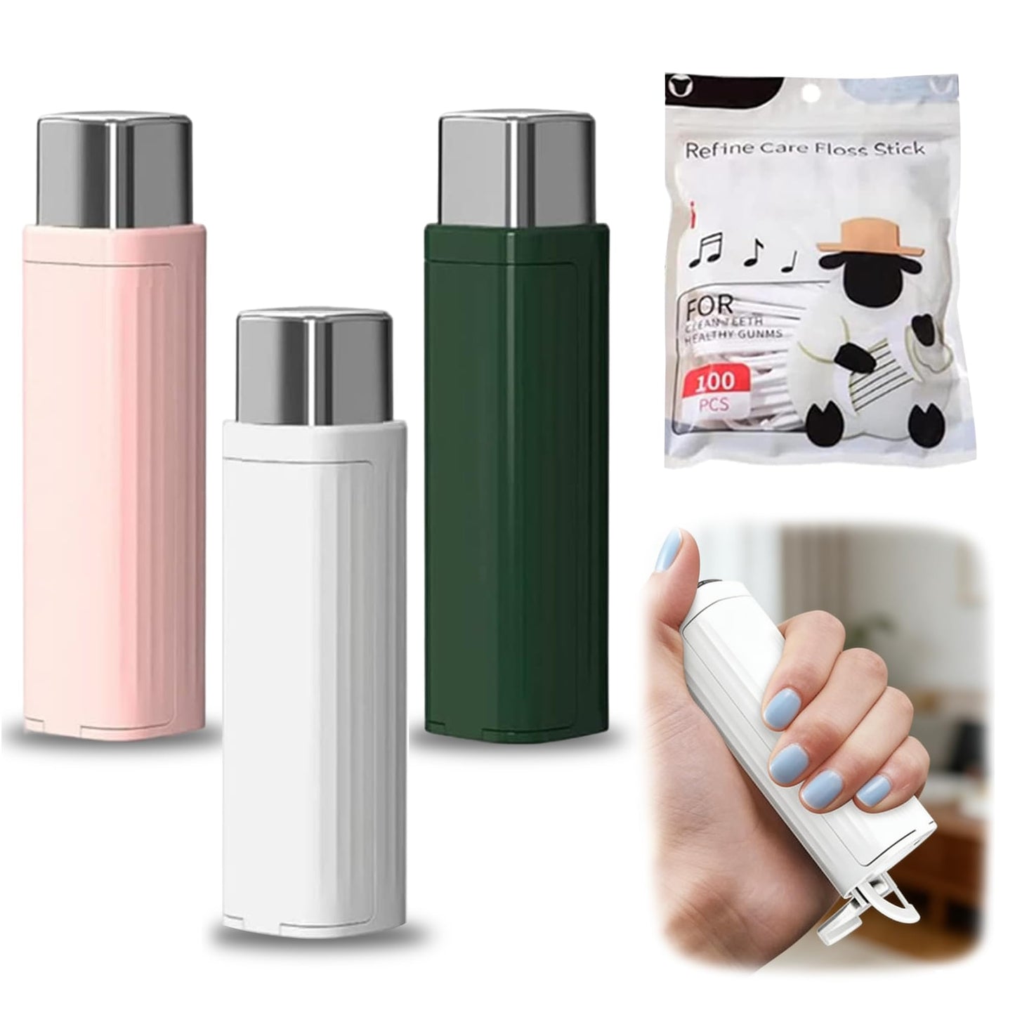 Portable Floss Dispenser with 100 Pcs Dental Floss, 2026 New Dental Floss Dispenser Dental Floss Picks Case, Refillable Automatic Travel Floss Pick Organizer Pocket Floss Boxes (3 Pcs Mix Color)
