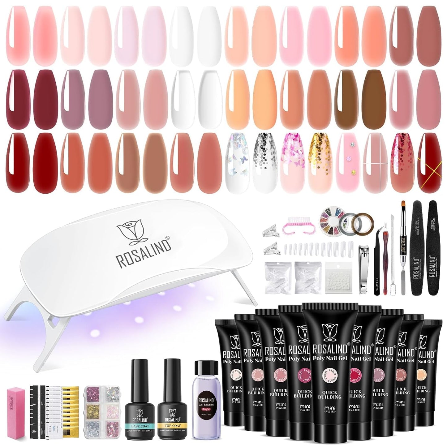 Poly Nail Gel Kit - 20 Colors & 76 Accessories | Clear Nude Starter Kit with Mini UV Lamp
