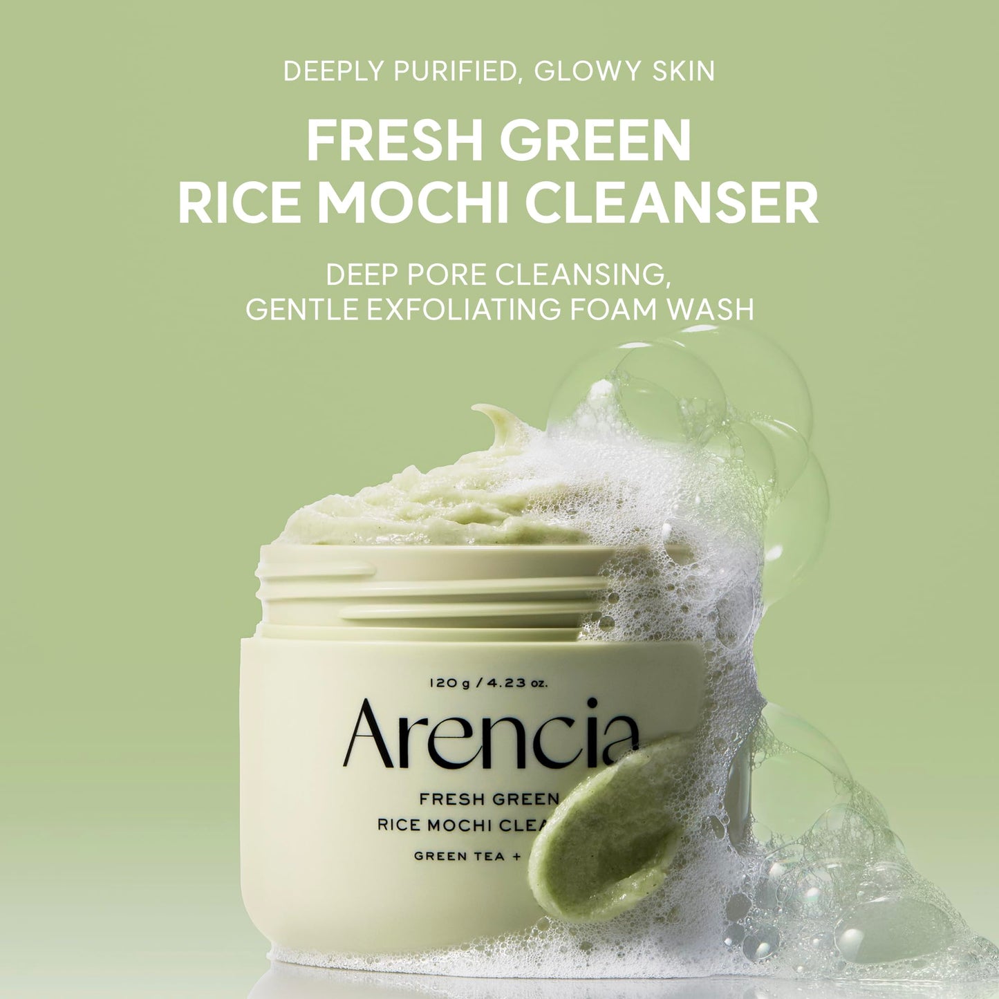 Arencia Korean Rice Mochi Face Cleanser - Face Wash, Gentle Scrub All in One for Deep Cleansing, Moisturizing, Pore Minimizing, Acne-Prone Skin, Removing Blackhead with Rice Water & Green Tea
