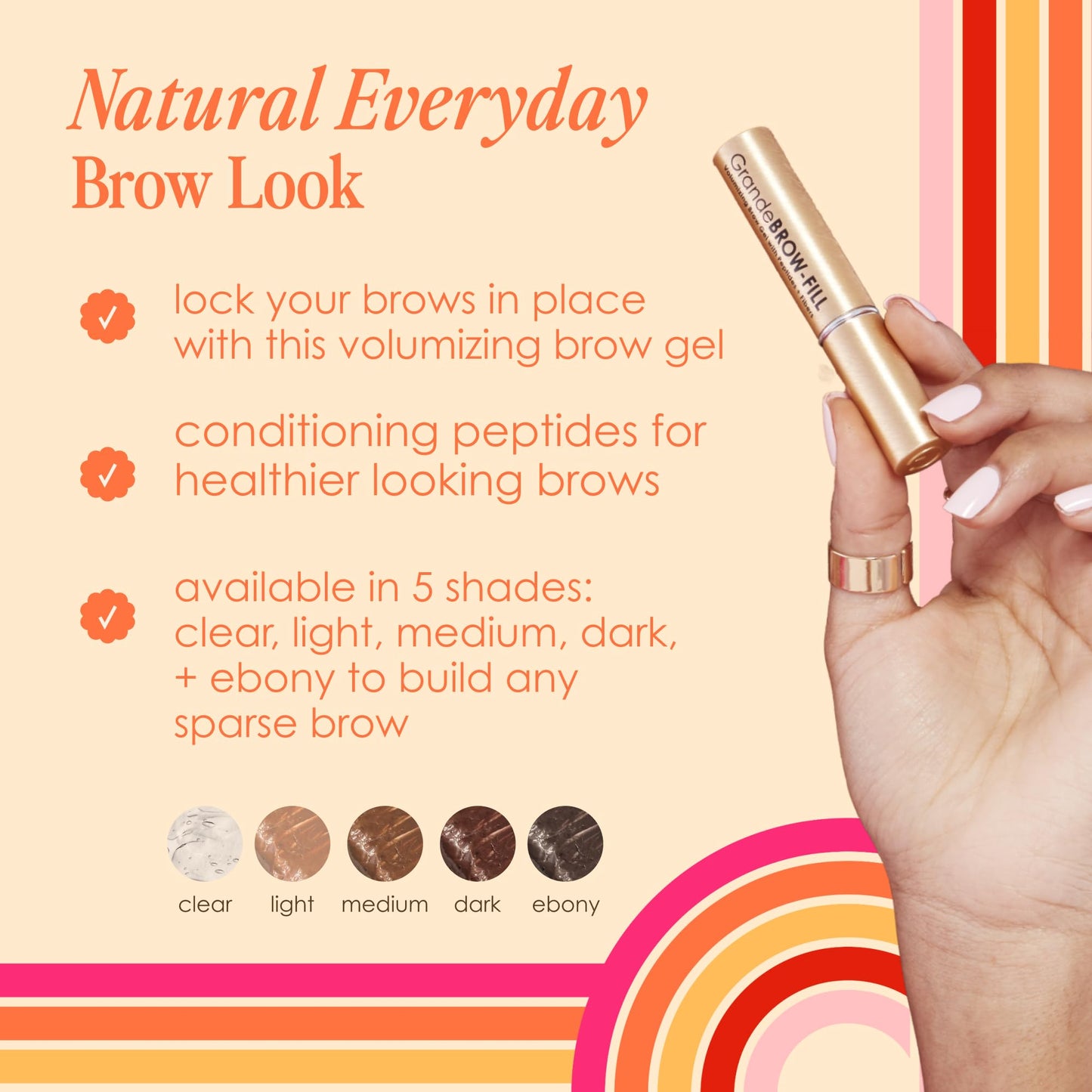 Grande Cosmetics GrandeBROW-FILL Volumizing Brow Gel with Fibers & Peptides, for Natural & Fuller-Looking Eyebrows - Ebony (0.14 fl oz)