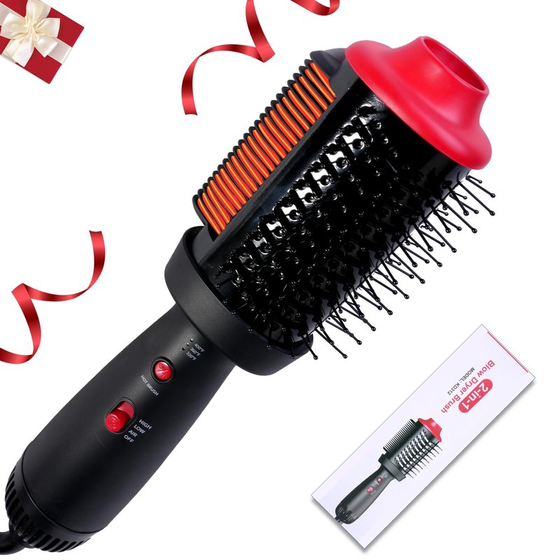 Heated Comb & 4-in-1 Blow Dryer Brush Hair Straightener Brush - Dual Mode Hot Air Styler for Drying, Straightening, Curling & Volumizing All Hair Types, Ceramic Ionic Technology
