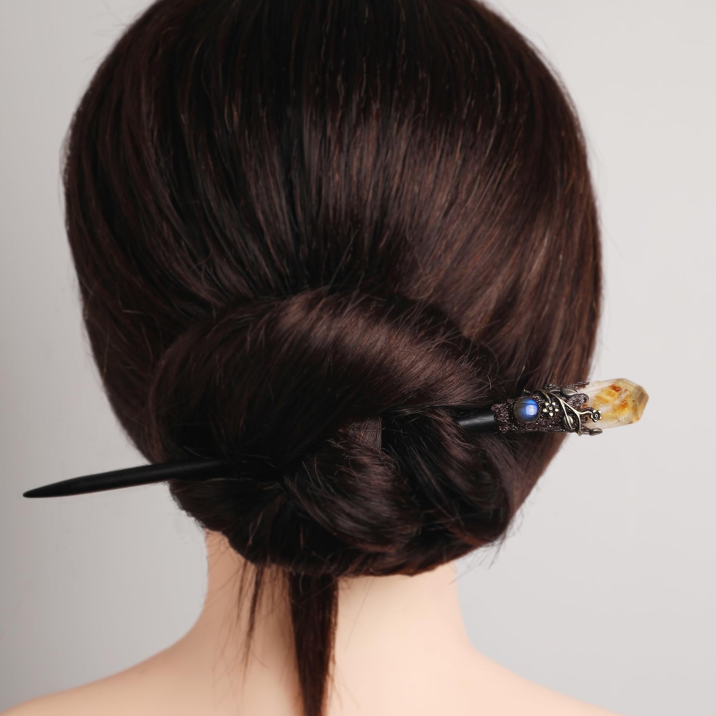 Wooden Magic Wand Chopstick Hairpin Amethyst Labradorite Handcraft Gift for Her (Citrin)