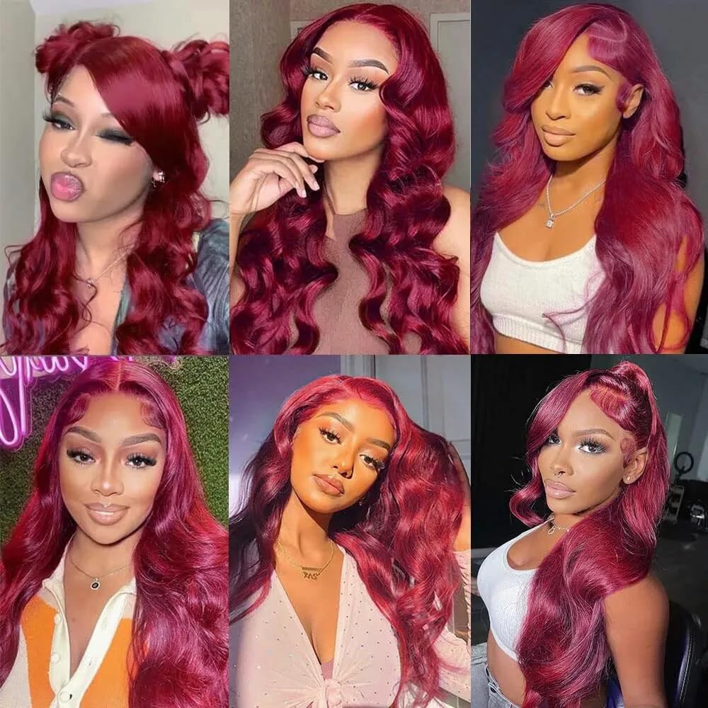 #99J Win Red Bundles Human Hair Body Wave Bundles 22 24 26 Inch Burgundy Unprocessed Brazilian Virgin Hair Deals Quick Weave Hair Extensions 3 Bundle 50 Gram Per Bundle For Woman