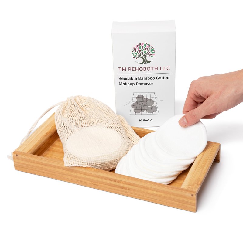 TM REHOBOTH Gentle on Skin Reusable Makeup Remover Pads - Eco-Friendly Organic Bamboo Cotton, 20-Pack with Laundry Bag, Washable, Sustainable, for Women, Skincare Lovers