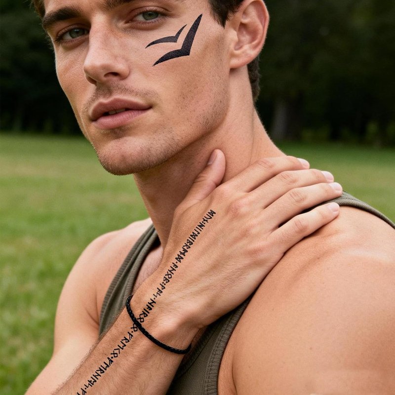 Realistic Semi-Permanent Tattoos - 2 Sheets of Waterproof Temporary Stickers for Men | Tribal Might & Sword Compass Designs