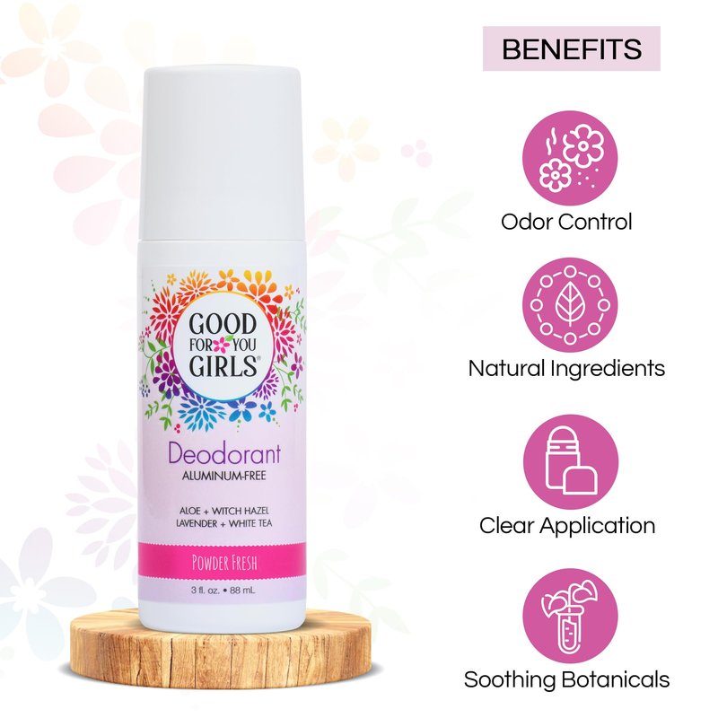 Good for You Girls Aluminum-Free, Natural Deodorant for Kids, Pre teens, Teens, Safe & Effective Odor Control, Clear Roll-On, Natural Fragrance, Vegan, Made in USA | Soft Powder, 3 oz (Pack of 3)