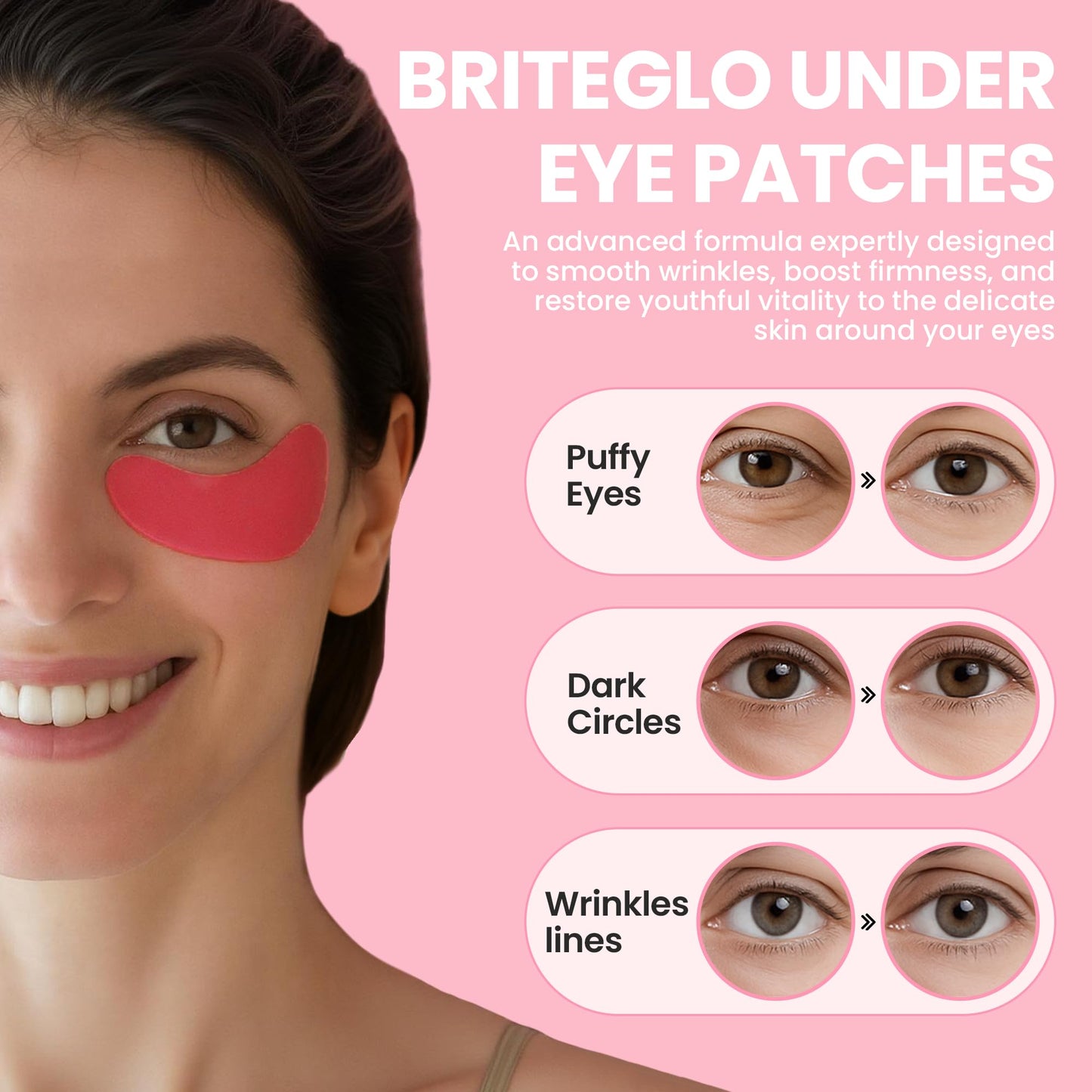 Briteglo Under Eye Patches – Hydrating Gel Mask for Dark Circles, Puffiness & Fine Lines | Hyaluronic Acid, Collagen, Centella & Vitamin E | 28 Pairs – Pack of 1