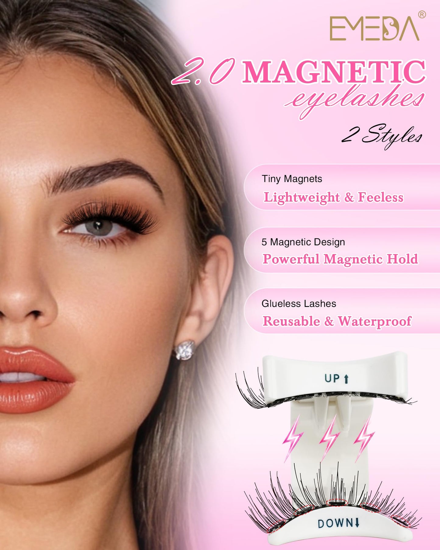 EMEDA Magnetic Eyelashes Natural Look No Glue Reusable Magnetic Lashes with Applicator, Faux Mink Lashes Lightweight & Comfortable for Women Sensitive Eyes Daily Makeup with Mirror Case (17)