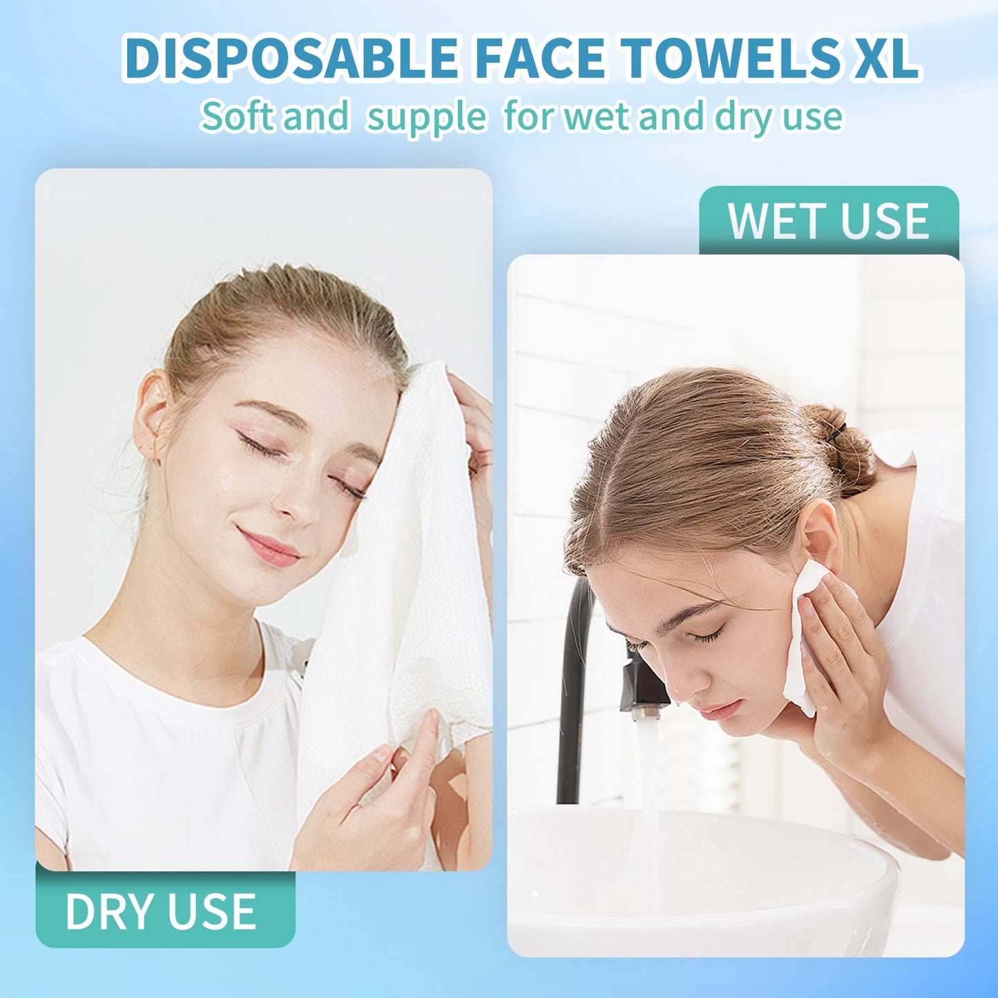 ataraxia Disposable Face Towels XL, Cotton Clean Towel for Face Travel Pack of 150, 10x12'' Extra Thick Soft Facial Cleansing Towelettes Wipes for Drying | Washing | Skin Care (3 Pack)