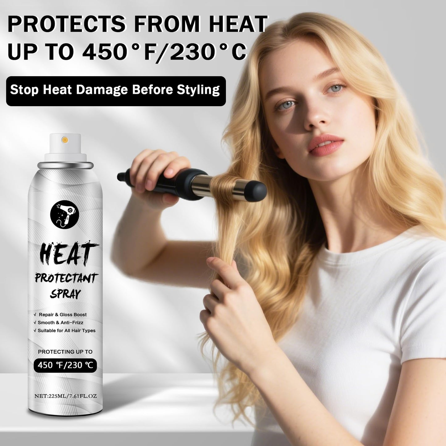 QIUFSSE Heat Protectant Spray for Hair,Heat Protection Spray,7.6fl oz