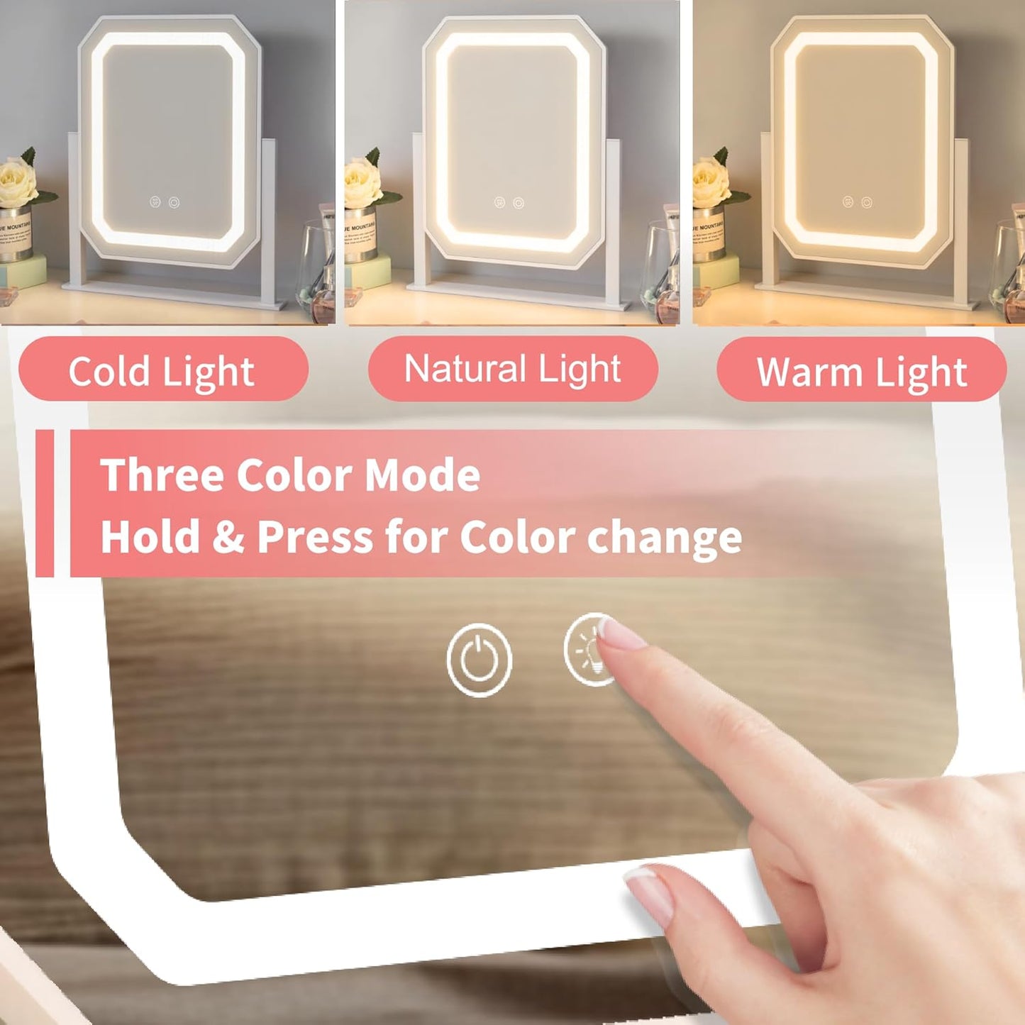 Hollywood Vanity Makeup Mirror - Lighted with 3 Color Modes, 5X Magnification & Smart Touch Control | 12-Inch White