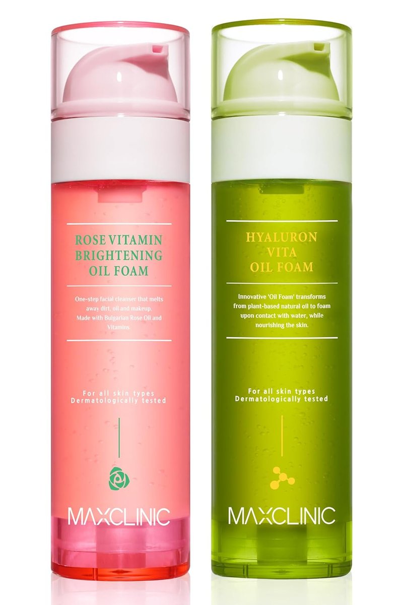 MAXCLINIC Rose Vitamin + Hyaluron Oil Foam Gift Set - Daily Face Wash for Dry Sensitive Skin | K-Beauty Cleanser