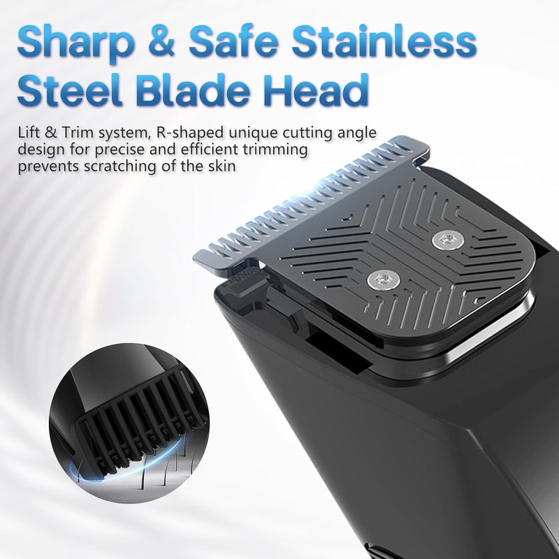 Beard Trimmer for Men - Cordless Waterproof Clippers with Adjustable Length & Stainless Steel T-Blade | LED Display & 2 Guide Combs
