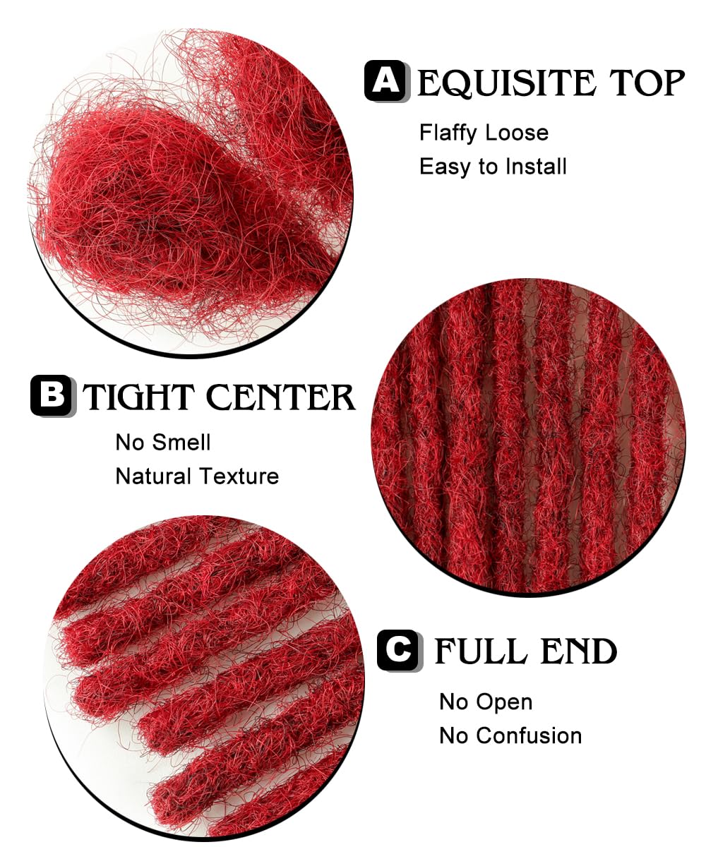 Cypsin Burgundy# 8inch 30 Strands 100% Human Hair Dreadlock Extensions, 0.4cm Width Full Handmade Loc Extensions Human Hair for Men Women Kids, Permanent Dread Extensions Can Be Dyed Bleached Curled