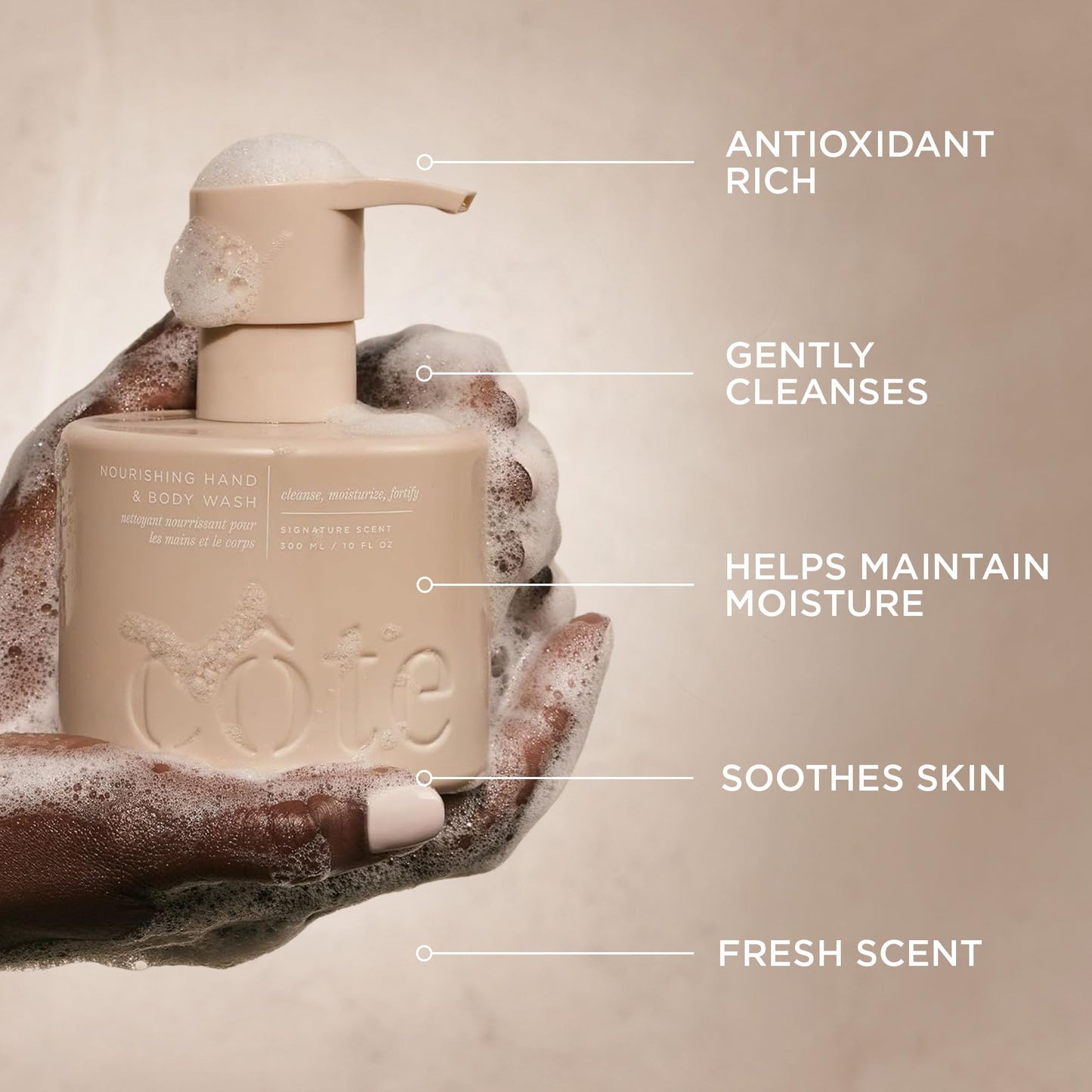 Cote Beauty’s Nourishing Hand & Body Wash for Dry Skin, Soothing Formula, Hydrating Body Wash for Sensitive Skin, Antioxidant Rich Cleanser, Vegan & Cruelty-Free, Made in USA, 10 Fl Oz