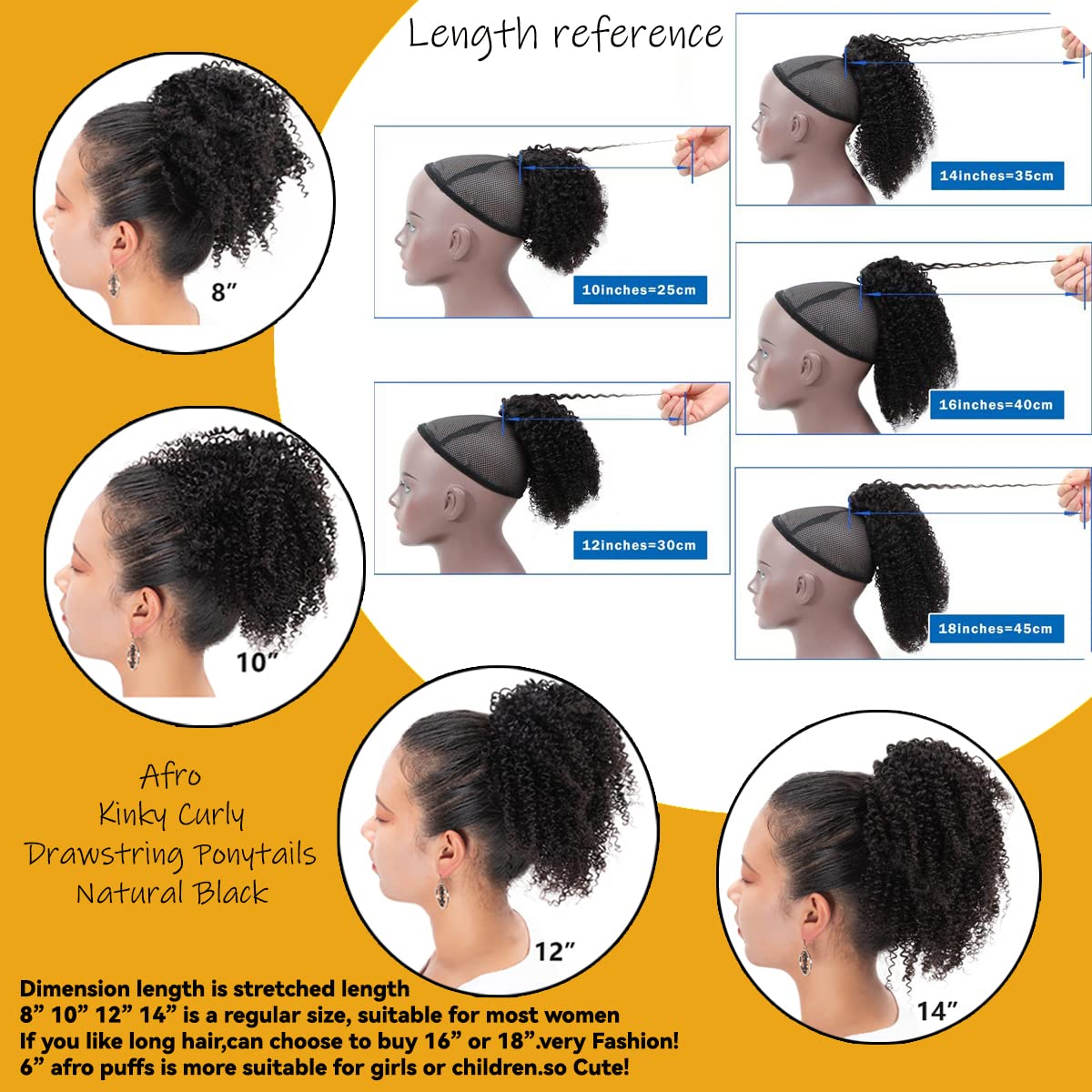 FEIPRO Natural Drawstring Ponytails Real Human Hair for African Black Women