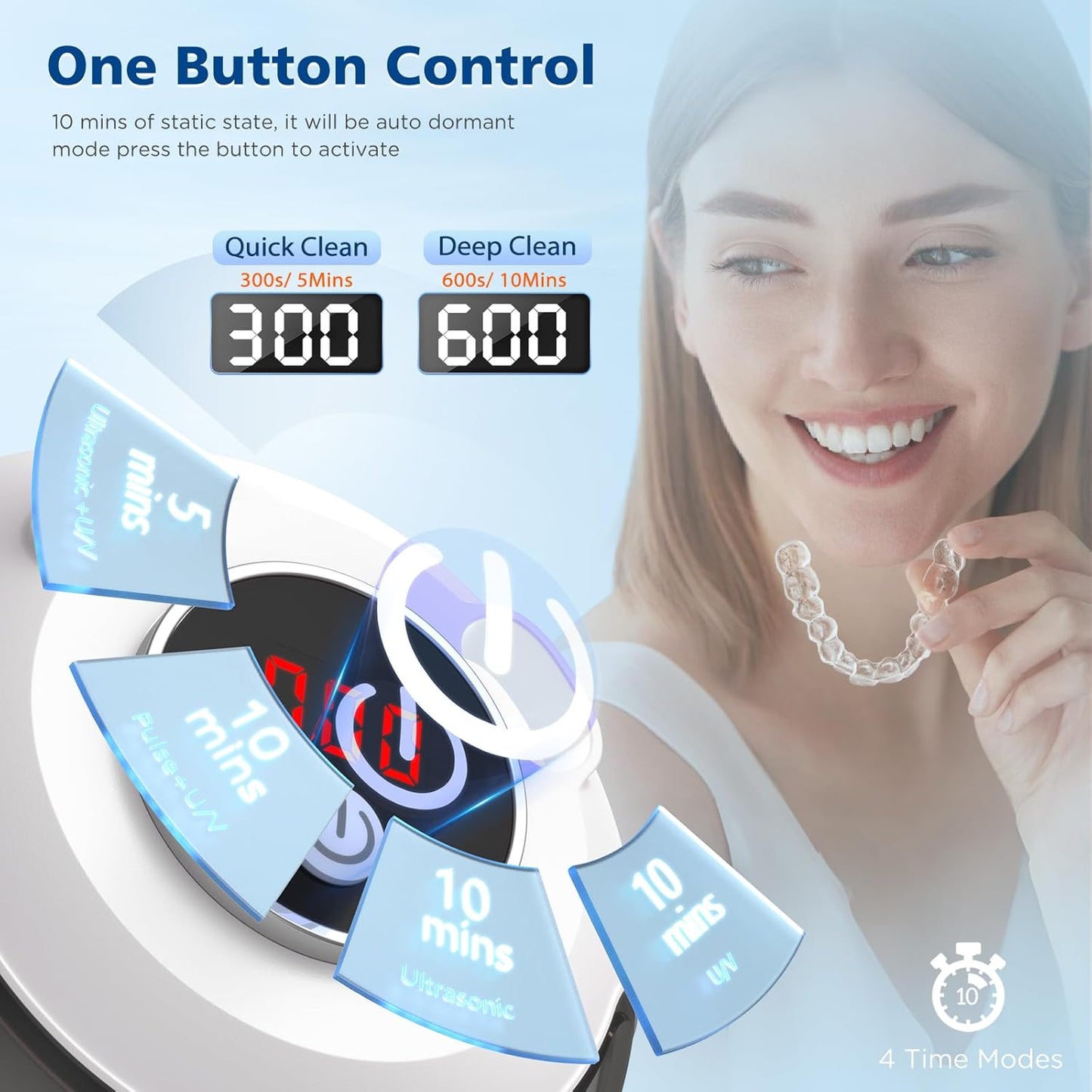 Ultrasonic Retainer Cleaner Machine - 45kHz 200ML with Digital Timer | Navy Blue, 4 Cleaning Modes for Aligners, Braces & Jewelry