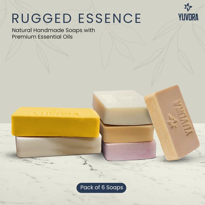Yuvora 6 Pcs Men Natural Handmade Body Soaps 5 OZ Pack Set Rugged Essence Long lasting Fragrance Luxurious Scents with Natural Ingredients – Sulfate & Paraben Free, Vegan Soap