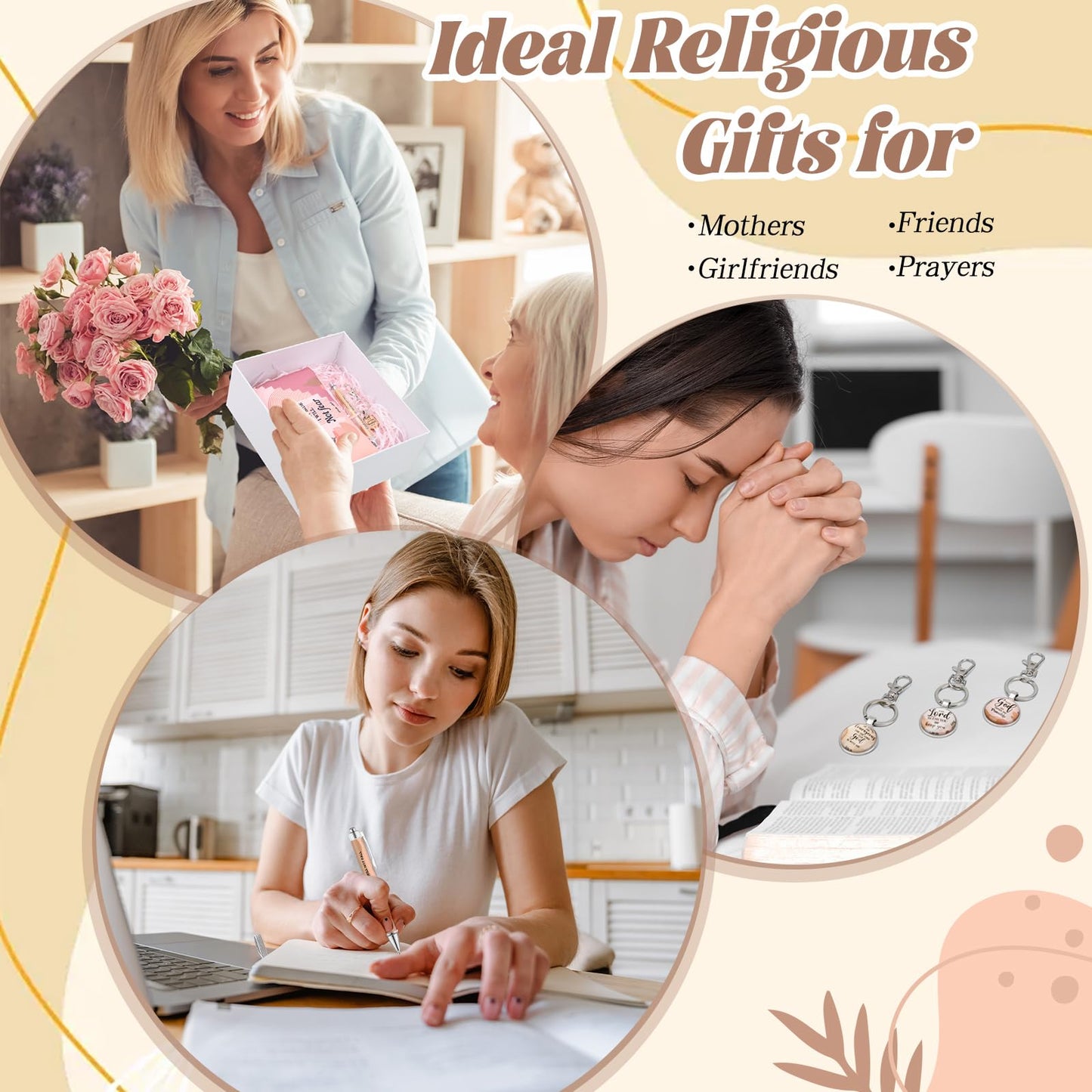 Moinchore 36 Pcs Christian Gifts for Women Bulk Christian Makeup Bags Religious Keychain Bible Verse Pen Faith Inspirational Quotes Cosmetic Bag Pencil Pouch for Mother's Day Church Charity Supplies