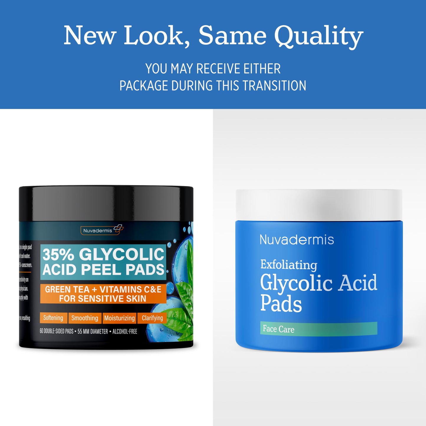 NUVADERMIS 35% Glycolic Acid Peel Pads – Exfoliating Facial Resurfacing for Blackheads, Dark Spots, and Acne – Safe for Sensitive Skin – 60 Double-Sided Pads