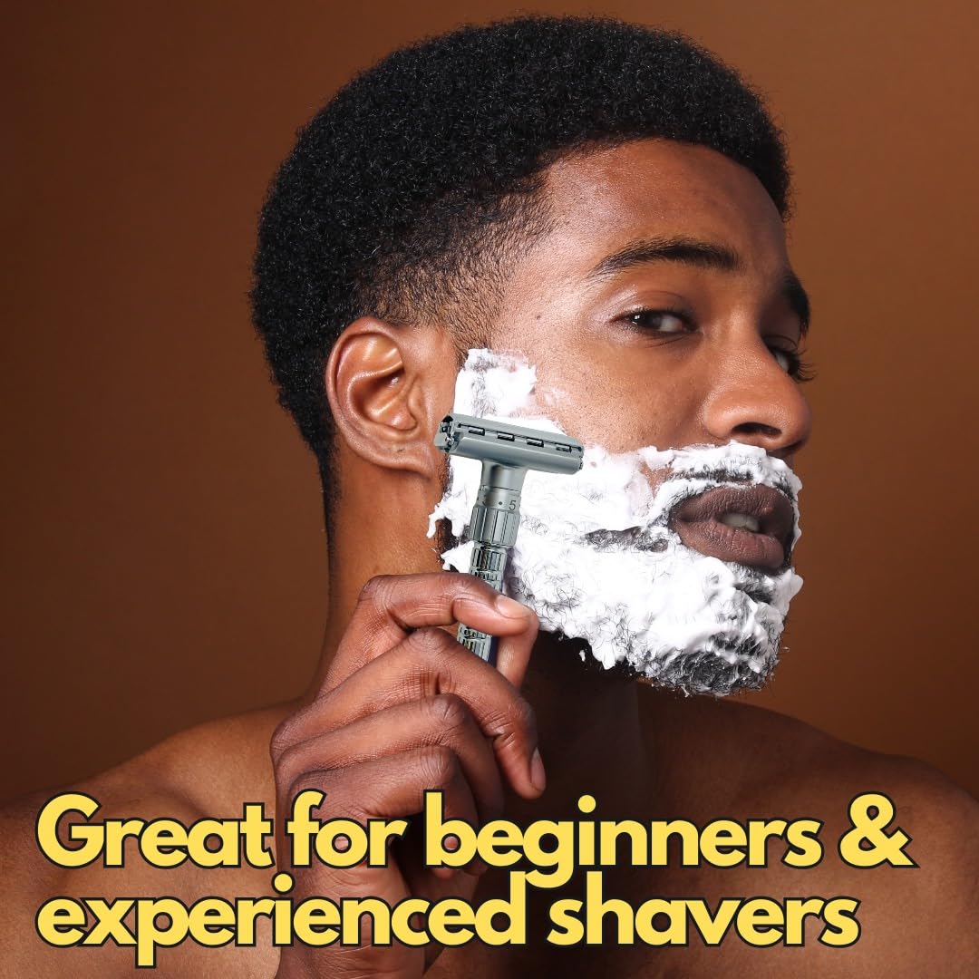 G.B.S Adjustable Double Edge Butterfly Razor Stainless Steel Knurled Handle Ergonomic Non Slip Grip