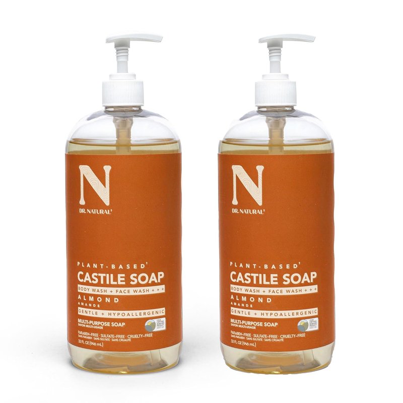 Dr. Natural Castile Liquid Soap - Almond, Sulfate-Free & Cruelty-Free | 2-Pack with Shea Butter & Coconut Oil