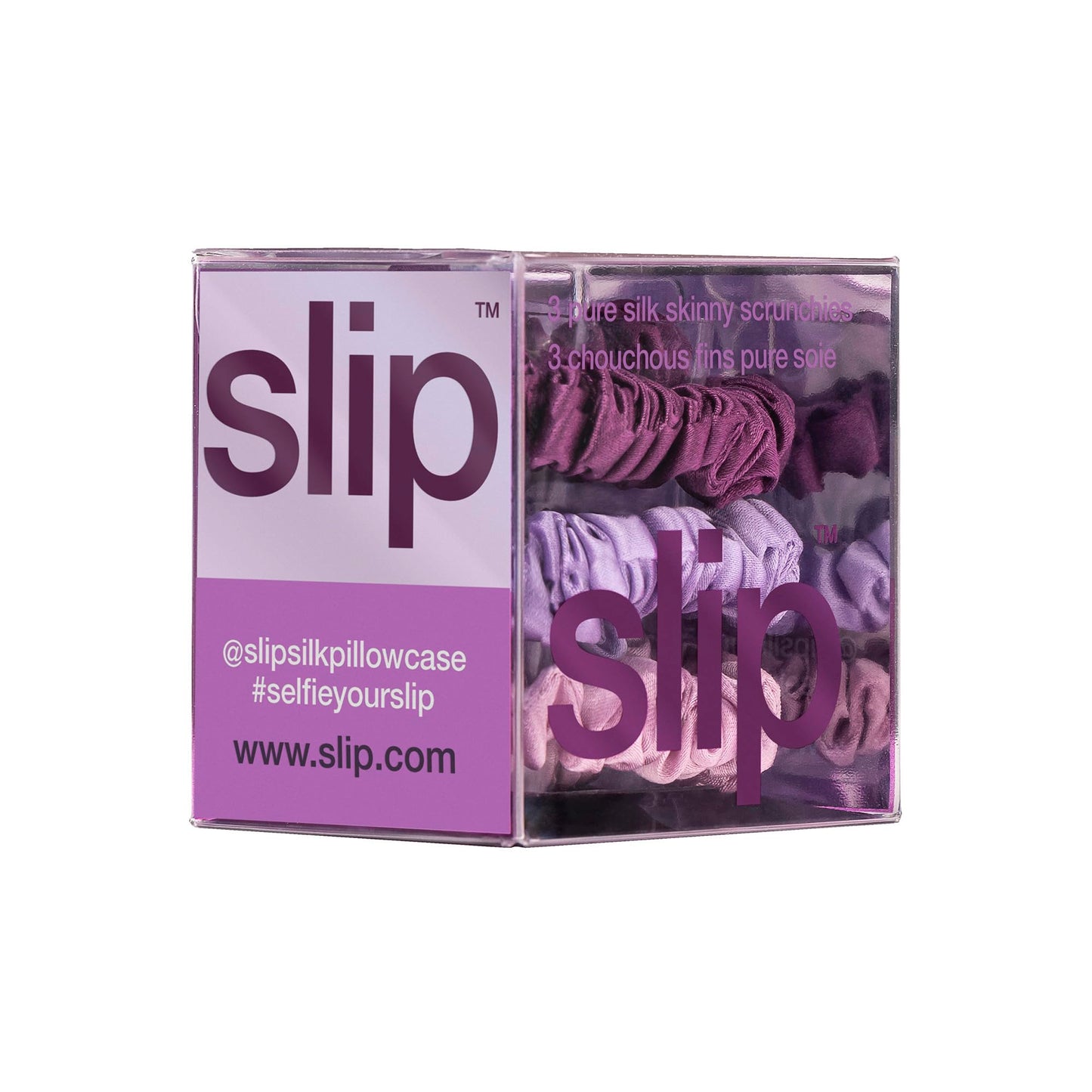 SLIP Silk Hair Ties — Skinny Scrunchies, No Damage, No Crease, Anti-Breakage | 100% Mulberry Silk | All Hair Types | Made with Proprietary Slipsilk™ | Set of 3, Amazon Exclusive, Violet