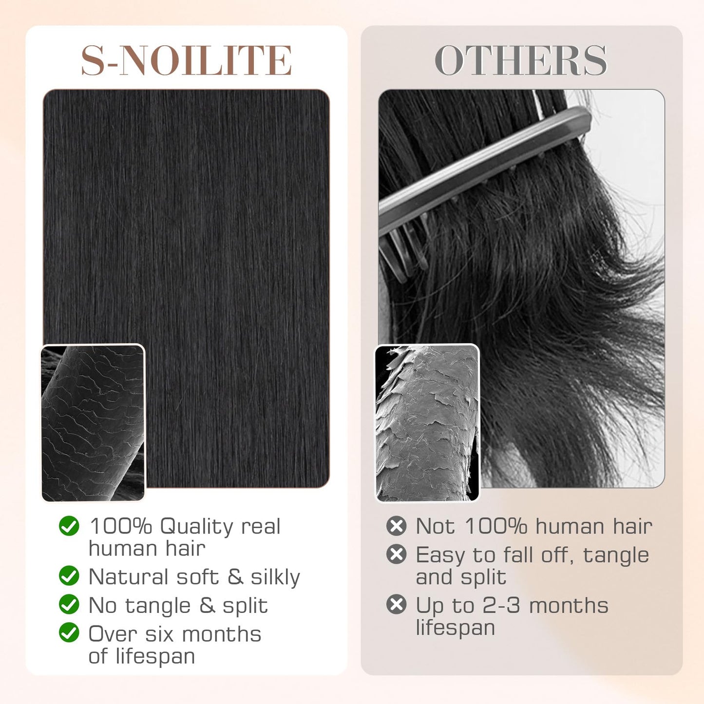 S-noilite Micro Link U Tip Hair Extensions Human Hair Jet Black K Tips Hair Extensions Human Hair Keratin U Tip Hair Extensions Straight 18 Inch 50 Strands 50g