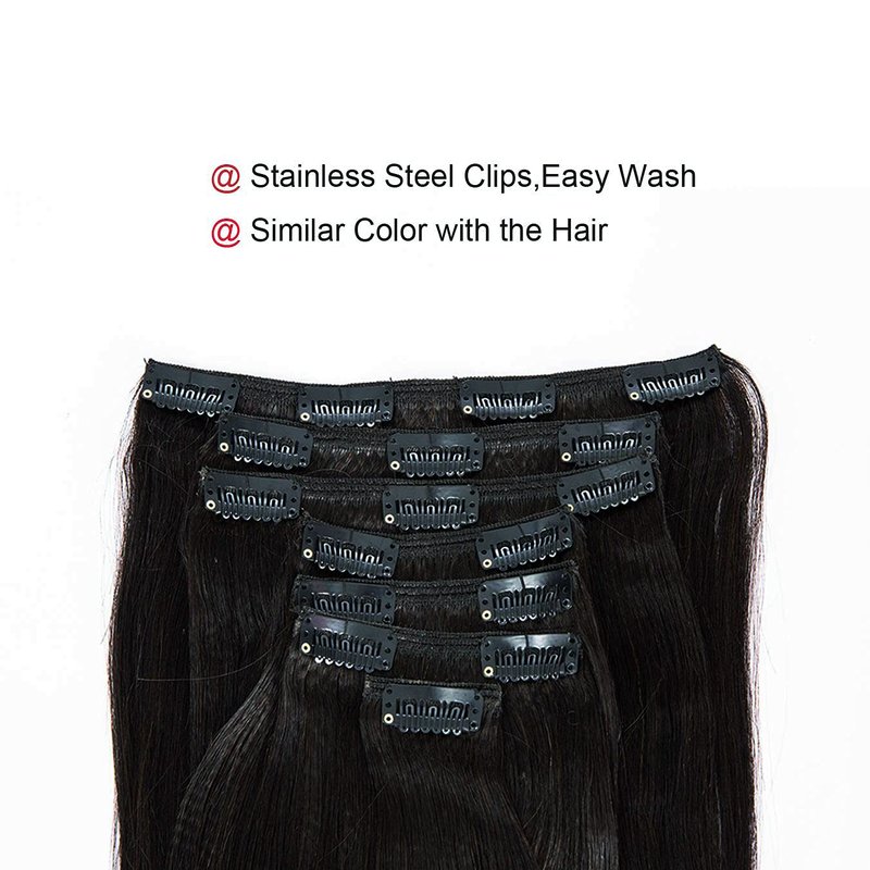 Anrosa Yaki Clip in Hair Extensions Human Hair 10 inch Jet Black Straight Clip ins Real Natural Style for Black Women, 120 Gram 7 Pieces
