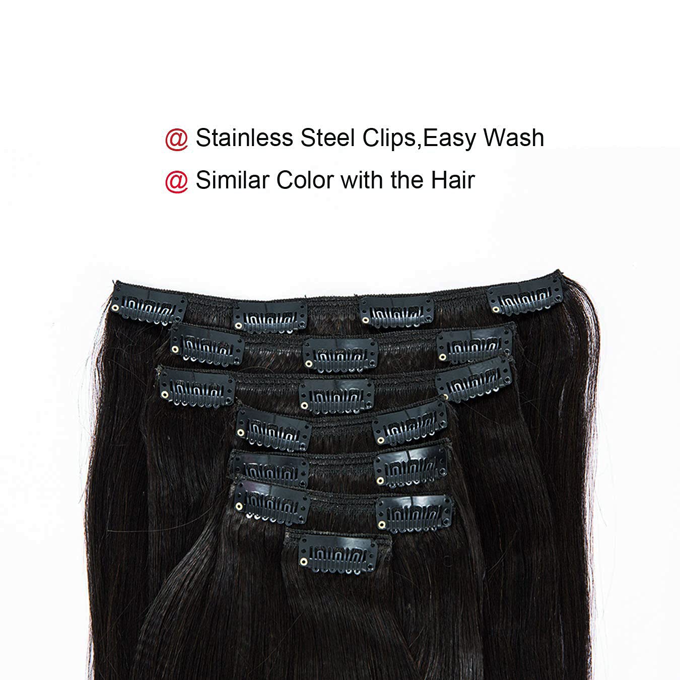 Anrosa Yaki Clip in Hair Extensions Human Hair 10 inch Jet Black Straight Clip ins Real Natural Style for Black Women, 120 Gram 7 Pieces