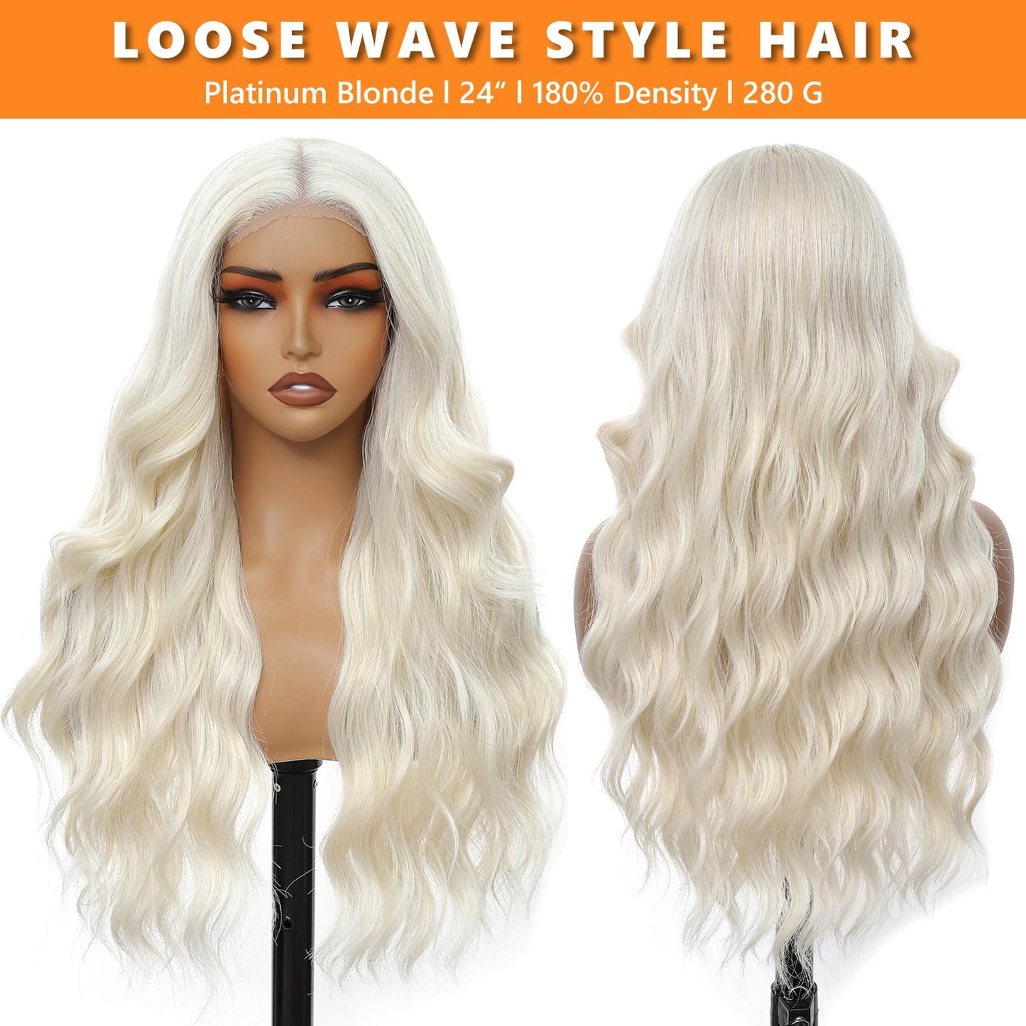 Sarensall Platinum Blonde Wigs for Women Glueless Lace Hairline Synthetic Lace Front Wigs for Daily Party Cosplay Use 24 Inch