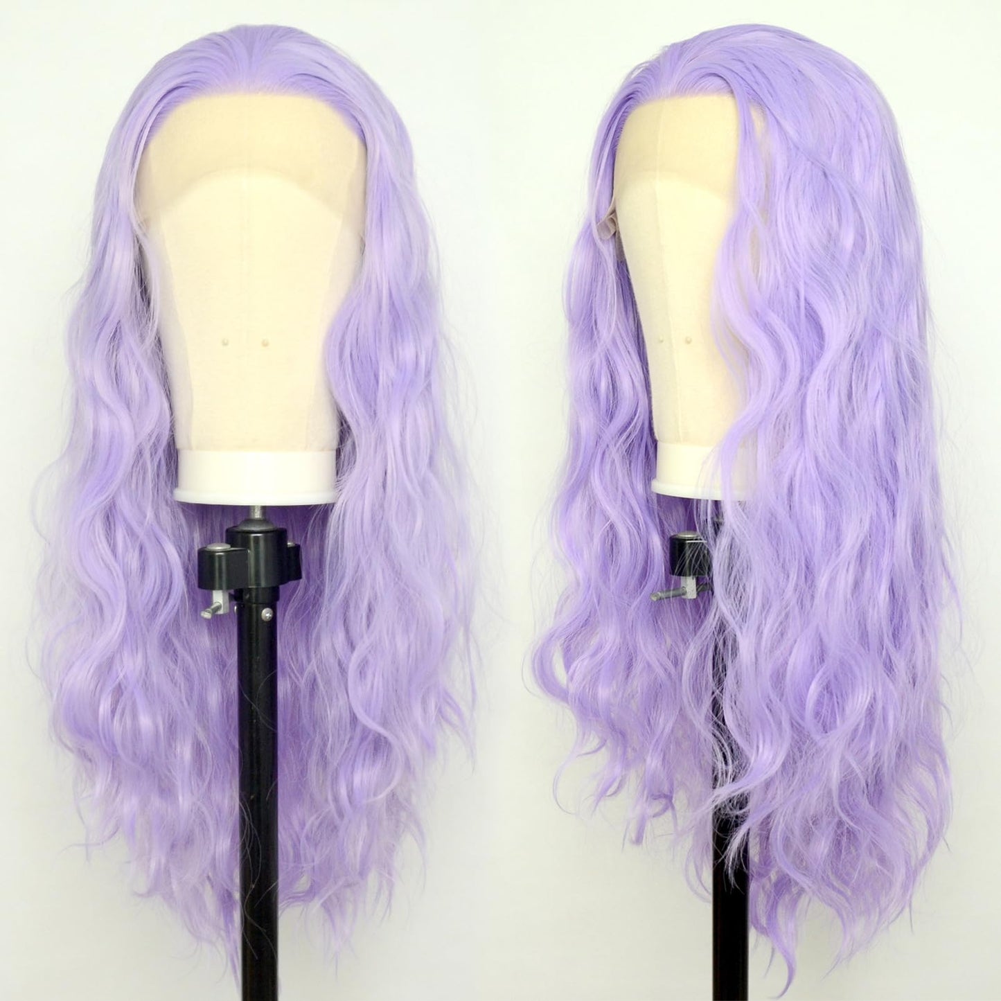 Luwigs Lanvender Purple Natural Wavy Lace Front Wigs Synthetic Loose Body Wave Heat Fiber Hair for Women Replacement Wigs Half Hand Tied Cosplay Daily Wear 22inch (22 Inch, Purple,Wavy)